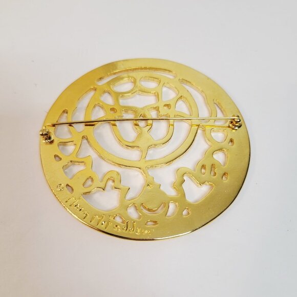 Vtg Mary McFadden Round Statement Brooch Goldtone 3" Art Nouveau Style - Picture 2 of 3